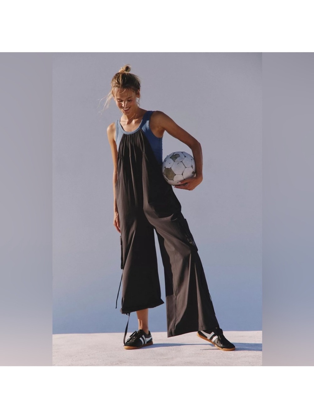 NWT Free people movement black jumpsuit with attached blue crop tank NWT - Picture 1 of 6